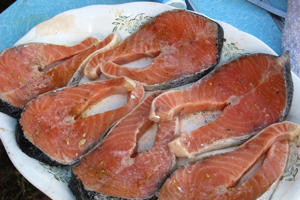 Красная рыба на мангале со специями, приправы, пряности